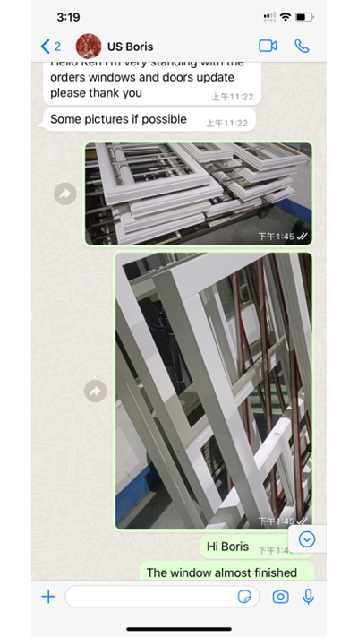 Communication with New York builder Boris about custom window production